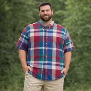 Adirondack Men's XXL Plaid Button-Down Shirt Casual Summer Dadcore Cabincore VTG